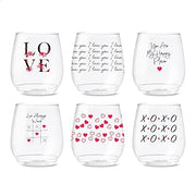 TOSSWARE POP 14oz Vino Love Wins Series, SET OF 6, Premium Quality, Recyclable, Unbreakable & Crystal Clear Plastic Printed Glasses