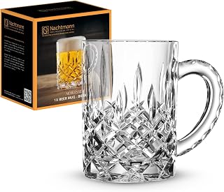 Nachtmann Noblesse Collection Beer Mug with Handle - 21.2oz Clear Crystal Glass | Elegant Big Drinking Cup for Beer Lovers, Home Bar Accessories | Dishwasher Safe