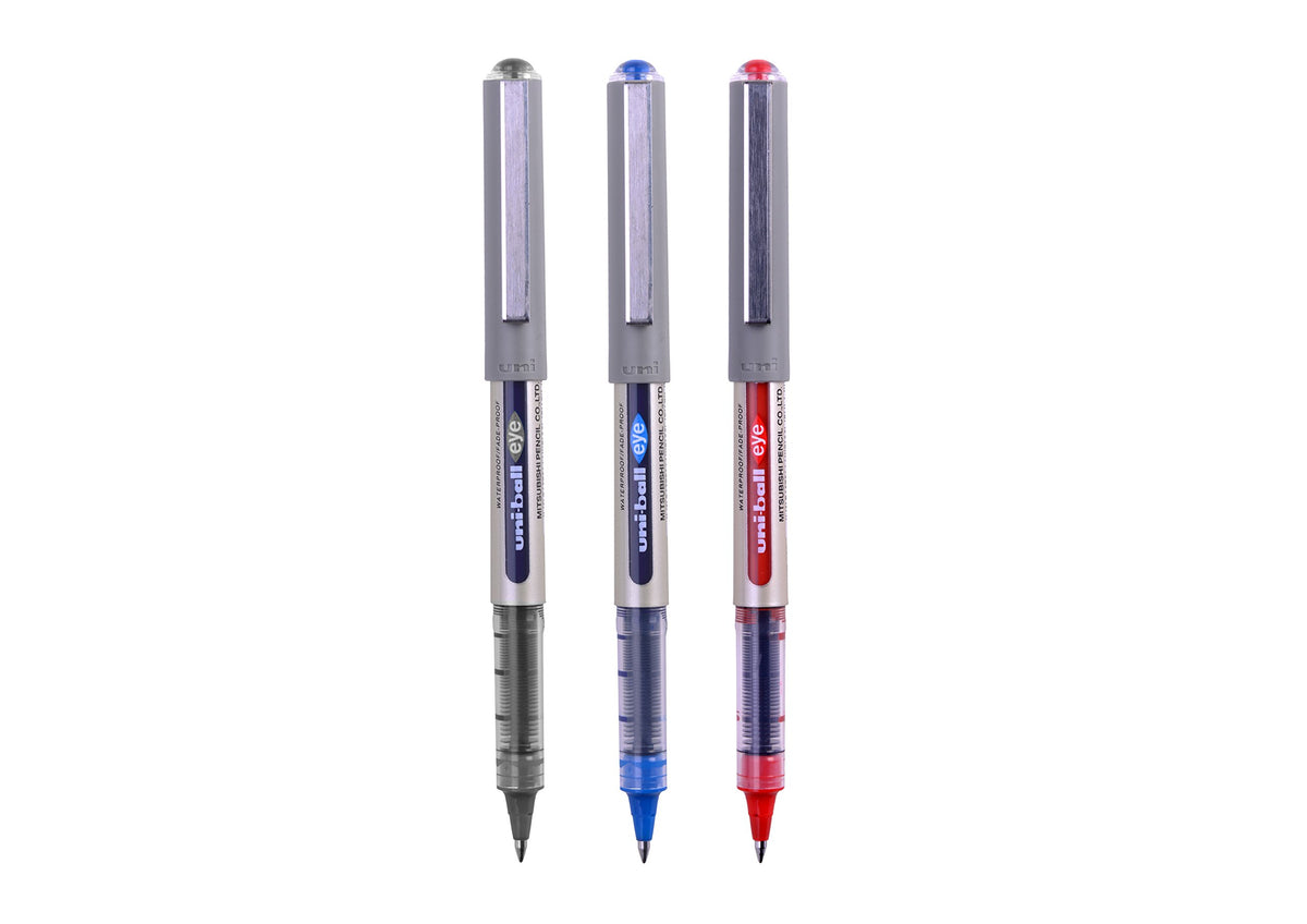 Eye Fine Rollerball Pens by Uni-Ball – 1 Count (Pack of 3), Stainless Steel, Blue, Black, Red, Model 153529308