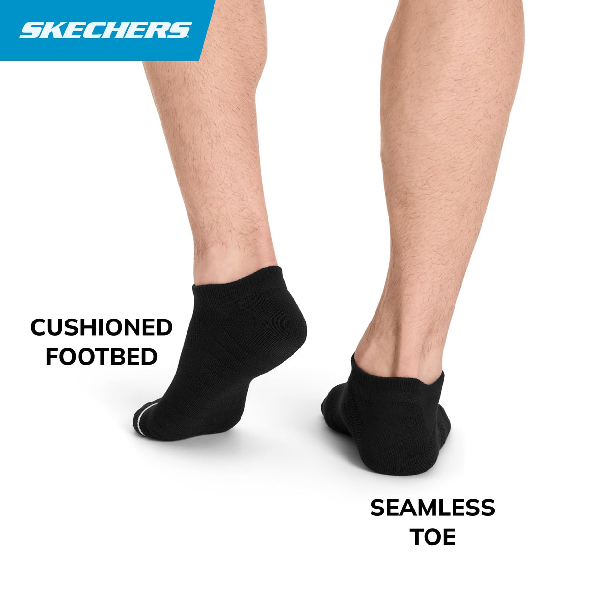 Men's 3-Pack Performance Pickleball No Show Socks by Skechers – Polyester Blend, Black, Model S118146HP