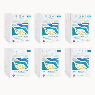 Rishi Tea Greek Mountain Tea Herbal Tea - Organic, Caffeine Free Sachet Tea Bags, Sleep Friendly, Fortifying Botanical Blend - 15 Count (Pack of 6)