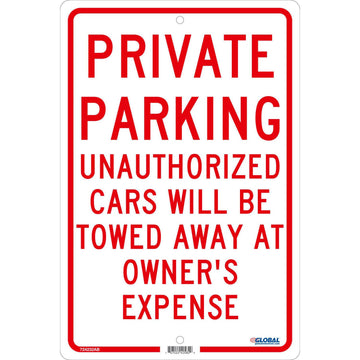 Private Parking Unauthorized Cars Will Be Towed... by Global Industrial – Aluminum, Silver, Model GLOTM58H