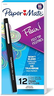 Paper Mate Flair Felt Tip Pens Medium Point Black | 0.7mm | Smear Resistant | Water-Based | Pack of 144