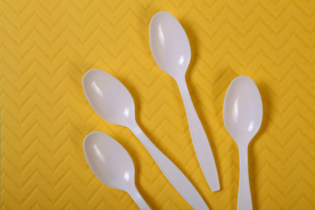 AmerCareRoyal Heavy Weight Unwrapped Disposable Polystyrene Plastic Teaspoons for Restaurants and Catering – Paper, White, Pack of 1000, Model S2601W-C