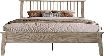 Queen Size Platform Bed Frame with Solid Wood Headboard & Footboard, Center Metal Legs, 12 Durable Slatted Base, No Box Spring Needed, Noise-Free & Slip-Free, Driftwood Gray Oak Finish YUQ-33