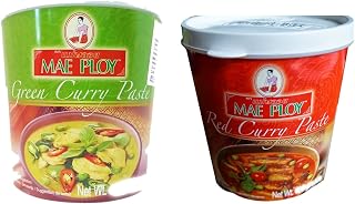 Mae Ploy Thai Cuisine Red Green Curry Paste 35 oz Jar Set (1 Red Curry + 1 Green Curry)