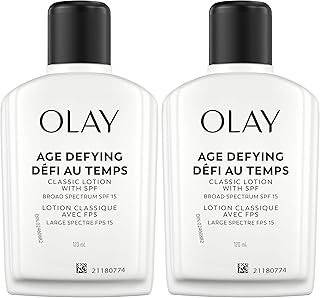 Olay Face Moisturizer, Age Defying Classic Daily Renewal Lotion,With Sunscreen,Classic,4 oz,(Pack of 2)