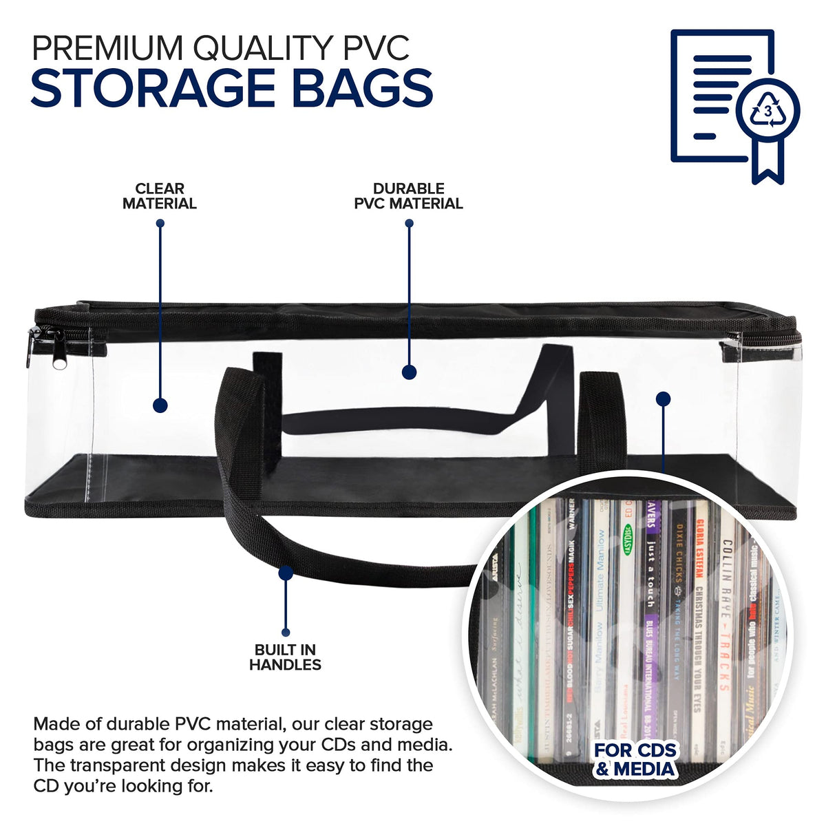 CD Storage Bags (6 Pack) - Transparent PVC Media Storage - Water Resistant CD Holder Case with Handles - Clear Plastic Carrying Game Bag Storage for CDs by Stock Your Home – Model