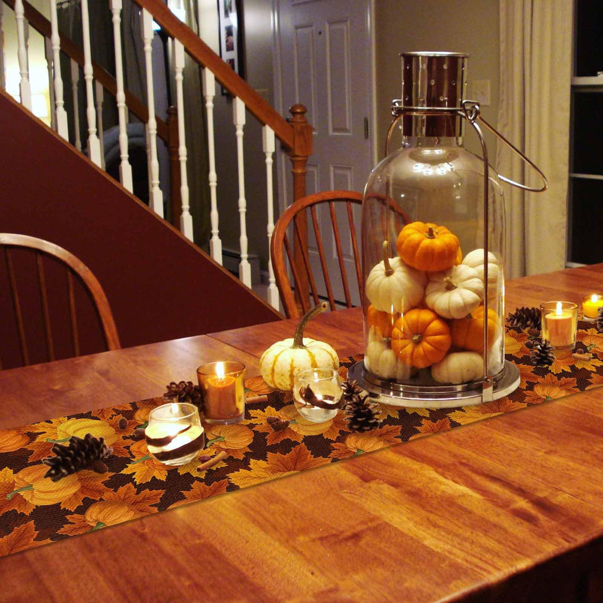 Love Home Burlap Linen Table Runner, 13 x 36 Inches, Pumpkin