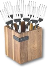 Tablecraft Industrial Collection Cutlery Holder, Acacia with Metal Banding, 5.25x5.25x6, 5.25 x 5.25 x 6