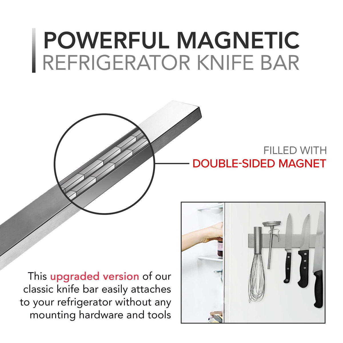10 Inch Magnetic Knife Holder for Refrigerator by Modern Innovations – 10 Inch, Stainless Steel, Silver, Model 1008