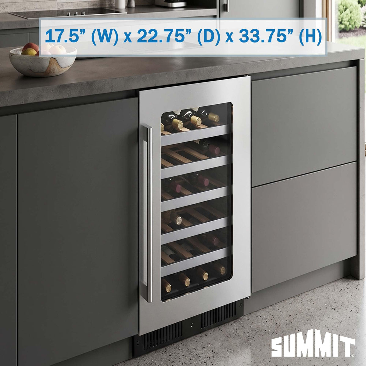 Summit 18” Built-In Wine Cellar by Summit Appliance – 18", 2.9 cubic_feet, wood, Stainless Steel, Model CL18WC