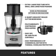 Food Processor with 4-Quart Capacity & Continuous-Feed by Waring – 4-Quart, Plastic, Black, Model WFP16SC