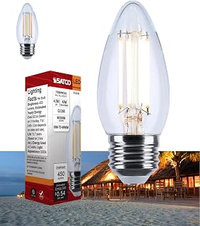 Satco S12159 4.5W LED B11 Bulb, Warm Dimming 3000K-2000K, 450 Lumens, 90 CRI, 40W Replacement, Clear Glass, E26 Medium Base, Enclosed Fixture Rated, Dimmable, 120 Volt