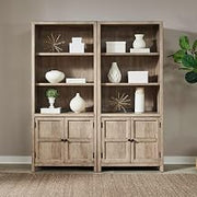Liberty Furniture Proximity Place 2 Piece Set of Bunching Bookcase Transitional Home Office Adjustable Shelves Display with Storage - Barley Buff Birch Wood