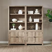 Liberty Furniture Proximity Place 2 Piece Set of Bunching Bookcase Transitional Home Office Adjustable Shelves Display with Storage - Barley Buff Birch Wood