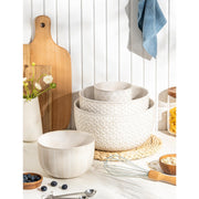 Mikigey Ceramic Nesting Bowls, Embossed Set of 4, Off-White