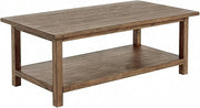 Furnifact Distressed Brown Wood Coffee Table Rectangular Farmhouse Style with Lower Shelf Storage and Durable Wood Finish for Living Room and Lounge Spaces
