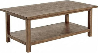 Furnifact Distressed Brown Wood Coffee Table Rectangular Farmhouse Style with Lower Shelf Storage and Durable Wood Finish for Living Room and Lounge Spaces