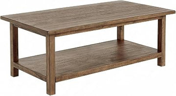 Furnifact Distressed Brown Wood Coffee Table Rectangular Farmhouse Style with Lower Shelf Storage and Durable Wood Finish for Living Room and Lounge Spaces