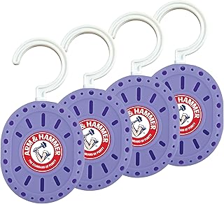 Arm & Hammer OdorBusterz ClosetMATE™, Lavender, 4 Count – Hanging Odor Absorber with Baking Soda, 360° Rotating Hook for Closets, Lockers & Storage Areas