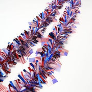 6.6Ft Patriotic Tinsel Garland with American Flag 4th of July Decorations Red White and Blue Glitter Metallic Foil Hanging Garland for Independence Day Memorial Day Holiday Party Supplies