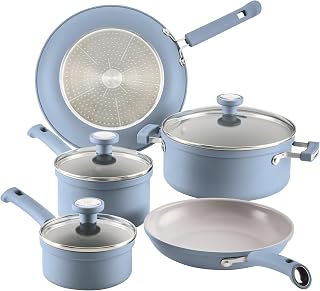 Farberware TrueCook Ceramic Plus Induction-Ready, Dishwasher Safe 12-Piece Cookware Set Steel Blue
