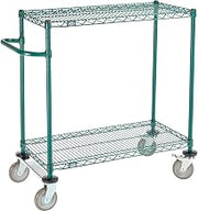 Nexel 2 Shelf Cart, Poly-Green, 36" L x 18" W x 40" H, Polyurethane Rigid Casters