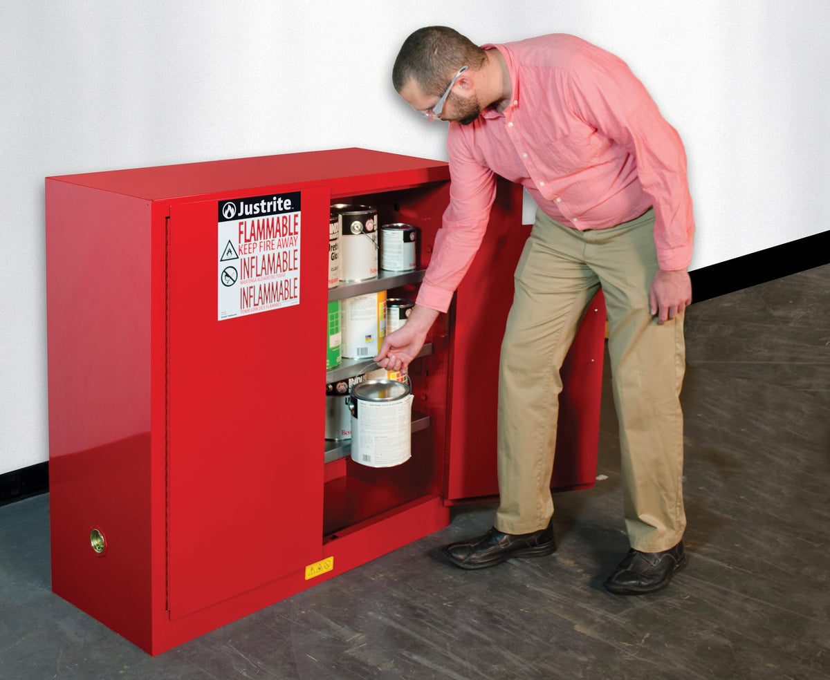 Justrite Red / 40 Gallon / Manual-Close Tool Cabinets