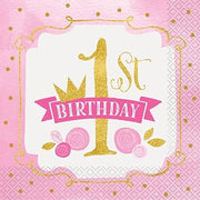 Unique Party Pink and Gold Girls 1st Birthday Party Napkins, 16ct