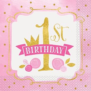 Unique Party Pink and Gold Girls 1st Birthday Party Napkins, 16ct
