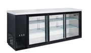 Appliance USA Sliding 3 Door Back Bar Beverage Cooler in Black by Dukers – 73" W x 24" D x 35 7/8" H, 19.1 cubic_feet, Commercial-Grade, Black, Model DBB72-S3
