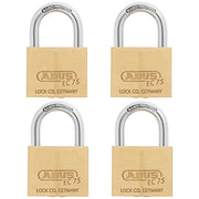 4 Pack 75/50 Solid Brass Padlock with 2 Keys for Outdoor by ABUS – Brass, Gold, Pack of 4, Model 75/50 KA