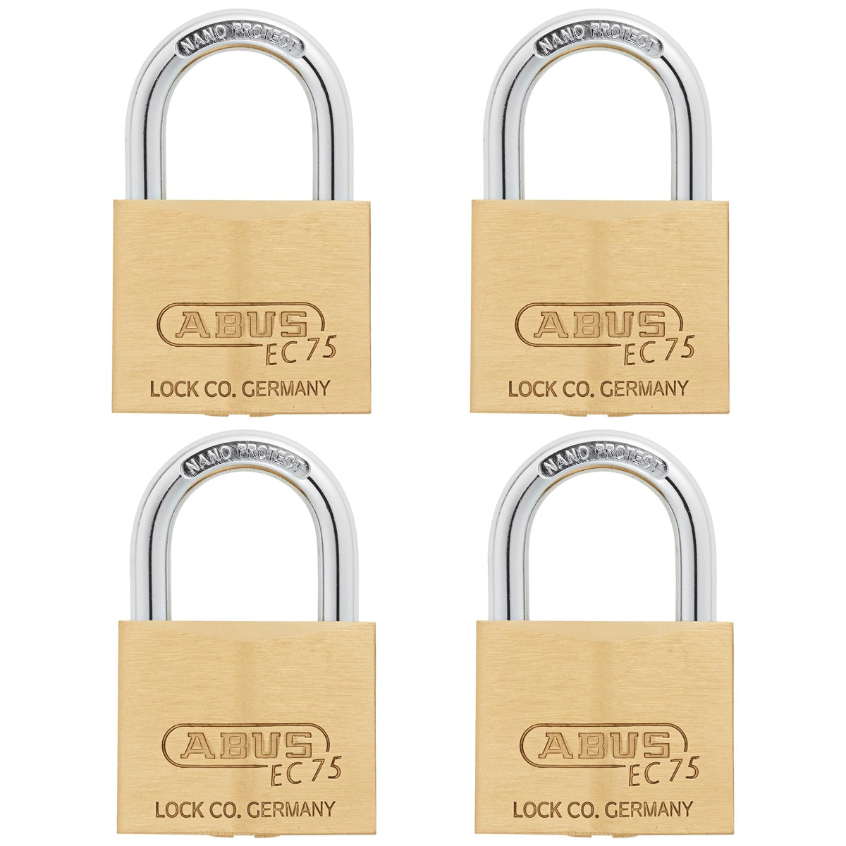 4 Pack 75/50 Solid Brass Padlock with 2 Keys for Outdoor by ABUS – Brass, Gold, Pack of 4, Model 75/50 KA