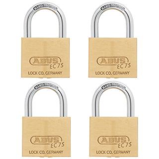 4 Pack 75/50 Solid Brass Padlock with 2 Keys for Outdoor by ABUS – Brass, Gold, Pack of 4, Model 75/50 KA