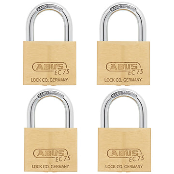 4 Pack 75/50 Solid Brass Padlock with 2 Keys for Outdoor by ABUS – Brass, Gold, Pack of 4, Model 75/50 KA