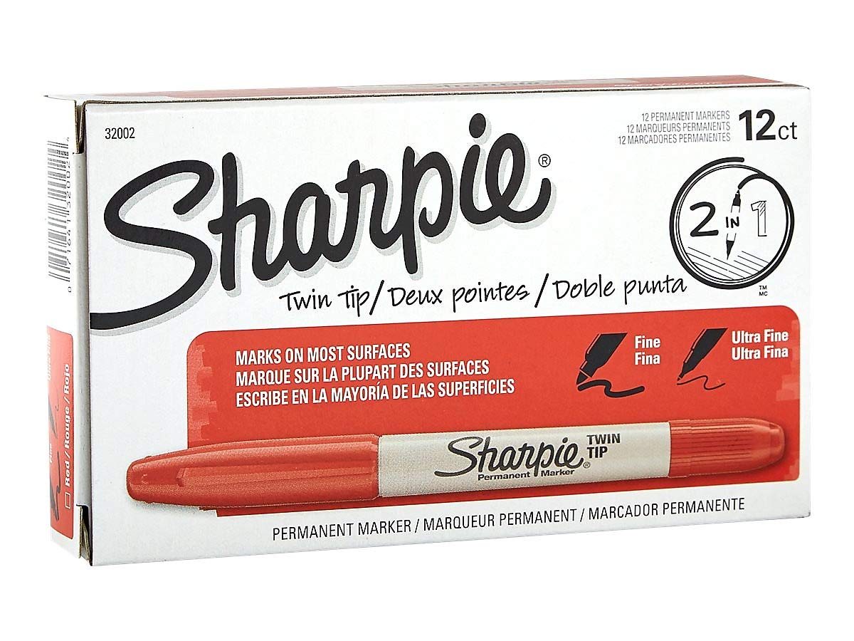 Twin Tip Permanent Marker () by Sharpie – 1 Count (Pack of 1), Aluminum, Red, Model 32202