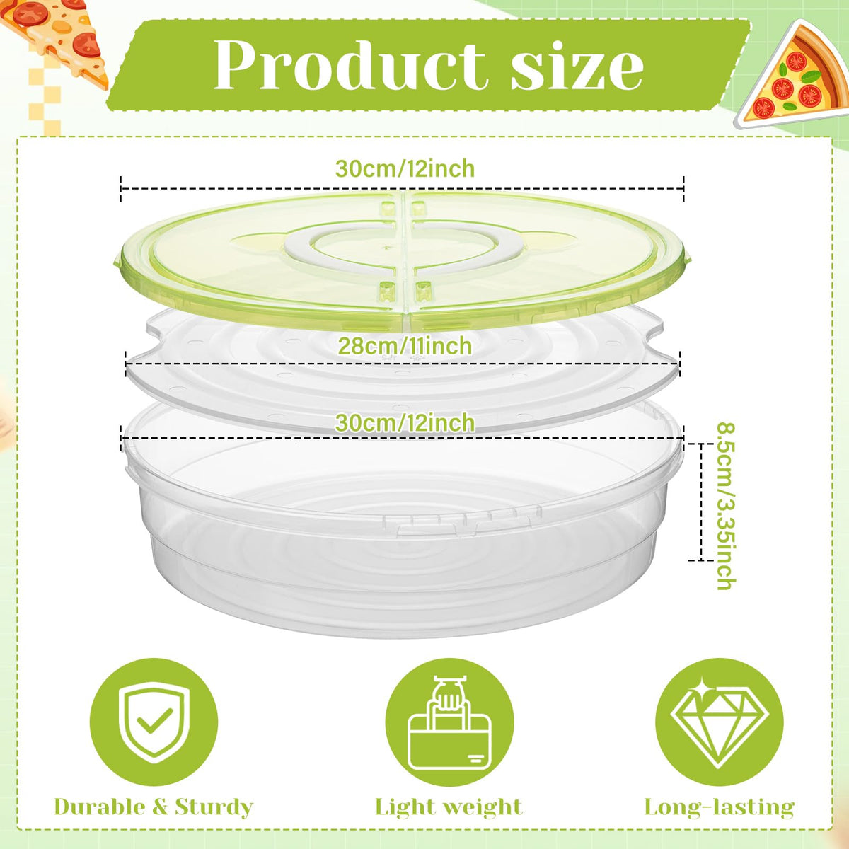 LemonRoad Dual Compartment Food Carrier, 12 Inch Diameter, Green and Blue Lids