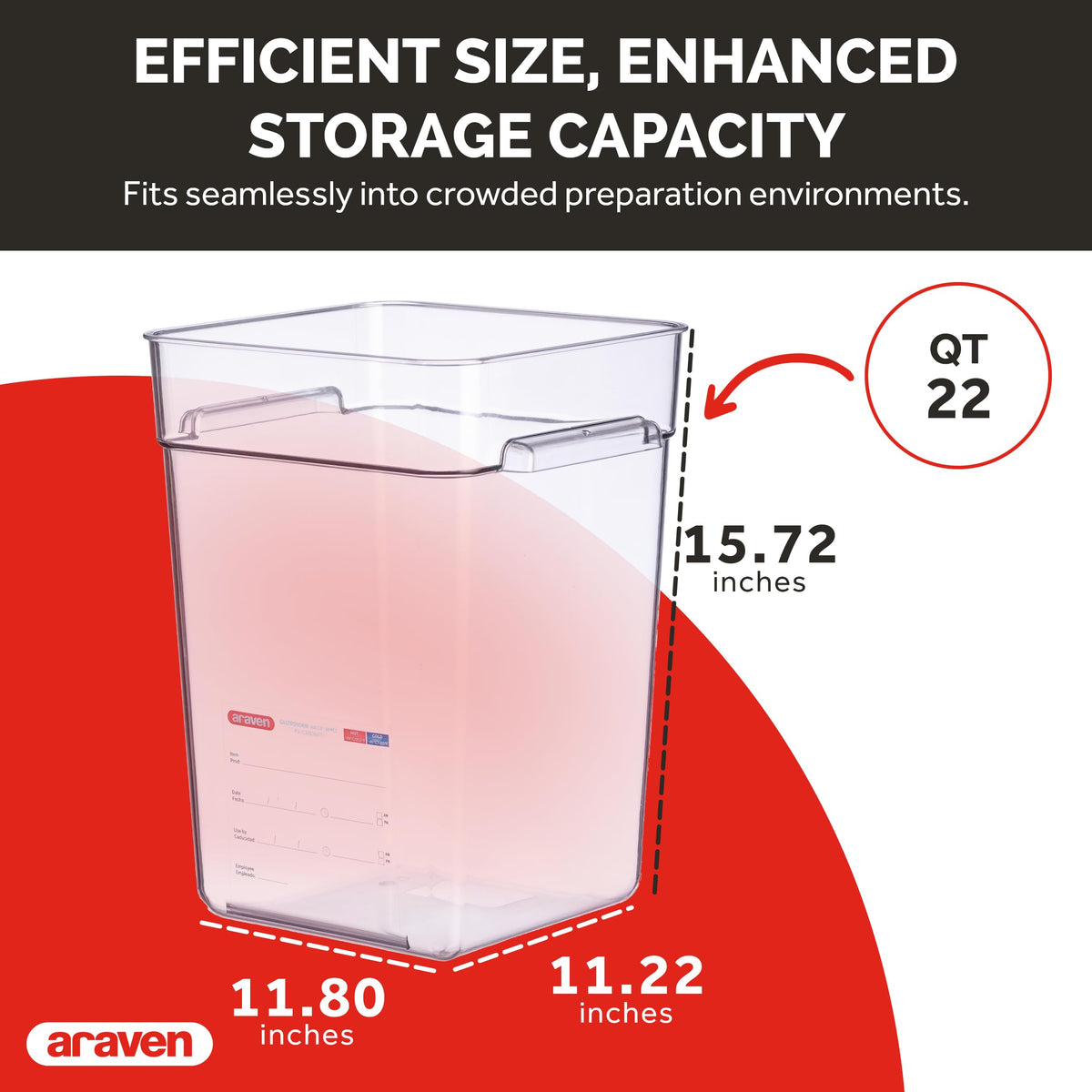 Polycarbonate Square Food Container by Araven – 4.09 cubic_feet, Polycarbonate (PC), Clear, Pack of 6, Model 91906