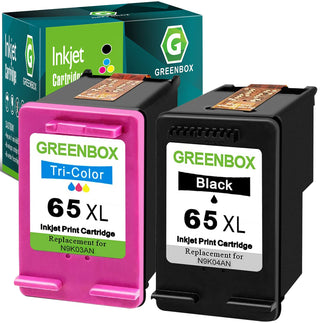 65XL Ink Cartridges for Envy 5055 DeskJet by GREENBOX – hp 65 xl black and color, Black, Tri-Color, Pack of 2, Model HP Envy 5055