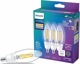 PHILIPS LED Selectable White LED Bulbs 3-Pack, 3.3 W, B12, 3CCT, Dimmable, EyeComfort, Easy to Use, T20, Clear Glass, E13
