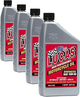 Lucas Oil 10708 High Performance Synthetic Motorcycle Oil SAE 10W-30-1 Quart (Pack of 4)