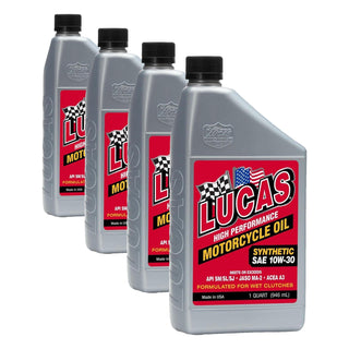 High Performance Synthetic Motorcycle Oil SAE 10W-30-1 Quart (Pack of 4) by Lucas Oil – 1 Quart (Pack of 4), Multi, Pack of 4, Model 10708
