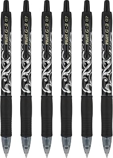 PILOT G2 Premium Gel Roller Pens, Fine Point 0.7 mm, Black Ink, Fashion Collection, Silver Floral Design, Pack of 6