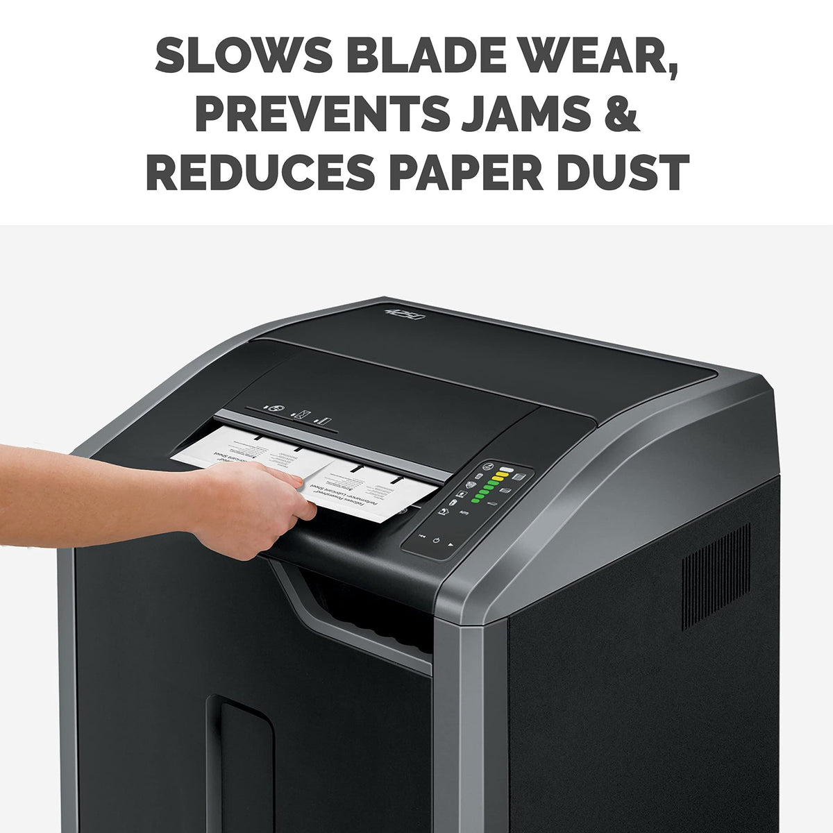 AutoMax 100MA Micro-Cut Shredder Bundle with Lubricant Sheets by Fellowes – 4.5 gallons, Black