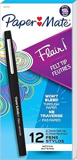 Paper Mate Flair Felt Tip Pens, Medium Point (0.7mm), Black, 12 Count - Teacher Supplies, Journaling, Note-Taking, Writing