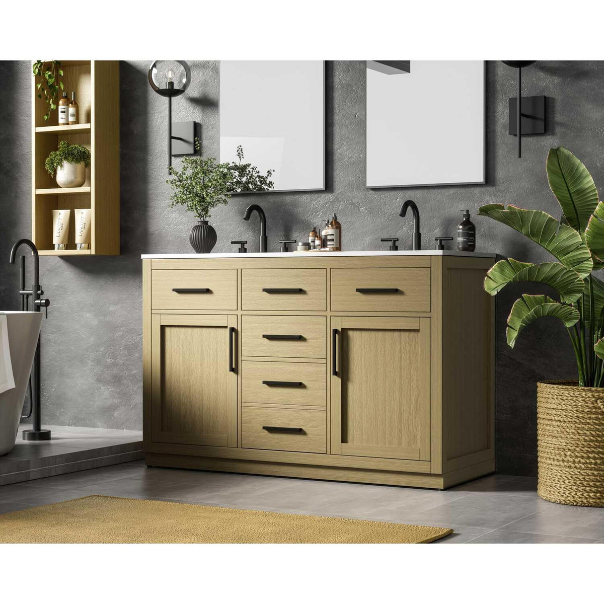 Alden Bathroom Vanity Honey Brown by Lighting Design – Wood, Honey Brown, Model VF29754DMHB