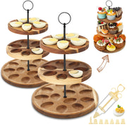 Memorywuu 3 Tier Wooden Deviled Egg Stand, 48 Holes Total, Black