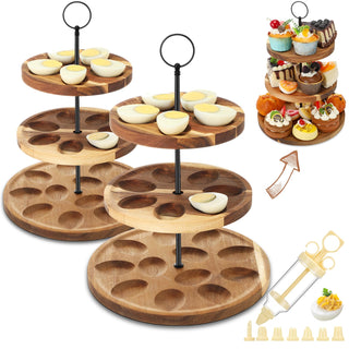 Memorywuu 3 Tier Wooden Deviled Egg Stand, 48 Holes Total, Black