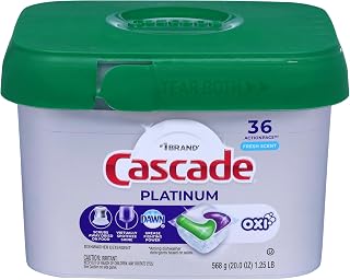 Cascade Platinum + Oxi Dishwasher Pods, ActionPacs Dishwasher Detergent Tabs, Fresh Scent, 36 Count